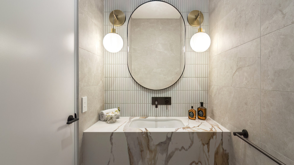 Design ideas for a contemporary powder room in Sydney.