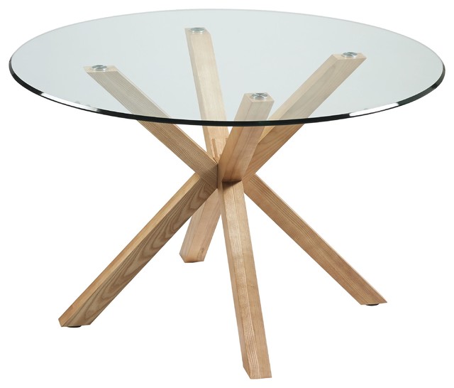 Idol Round Glass Dining Table, Ash Wood Legs