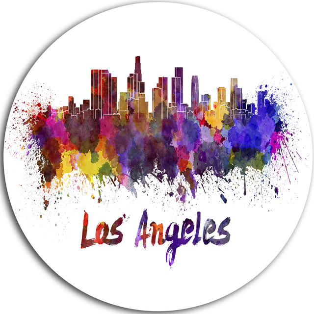 Los Angeles Skyline, Cityscape Disc Metal Artwork, Disc of 11 inch