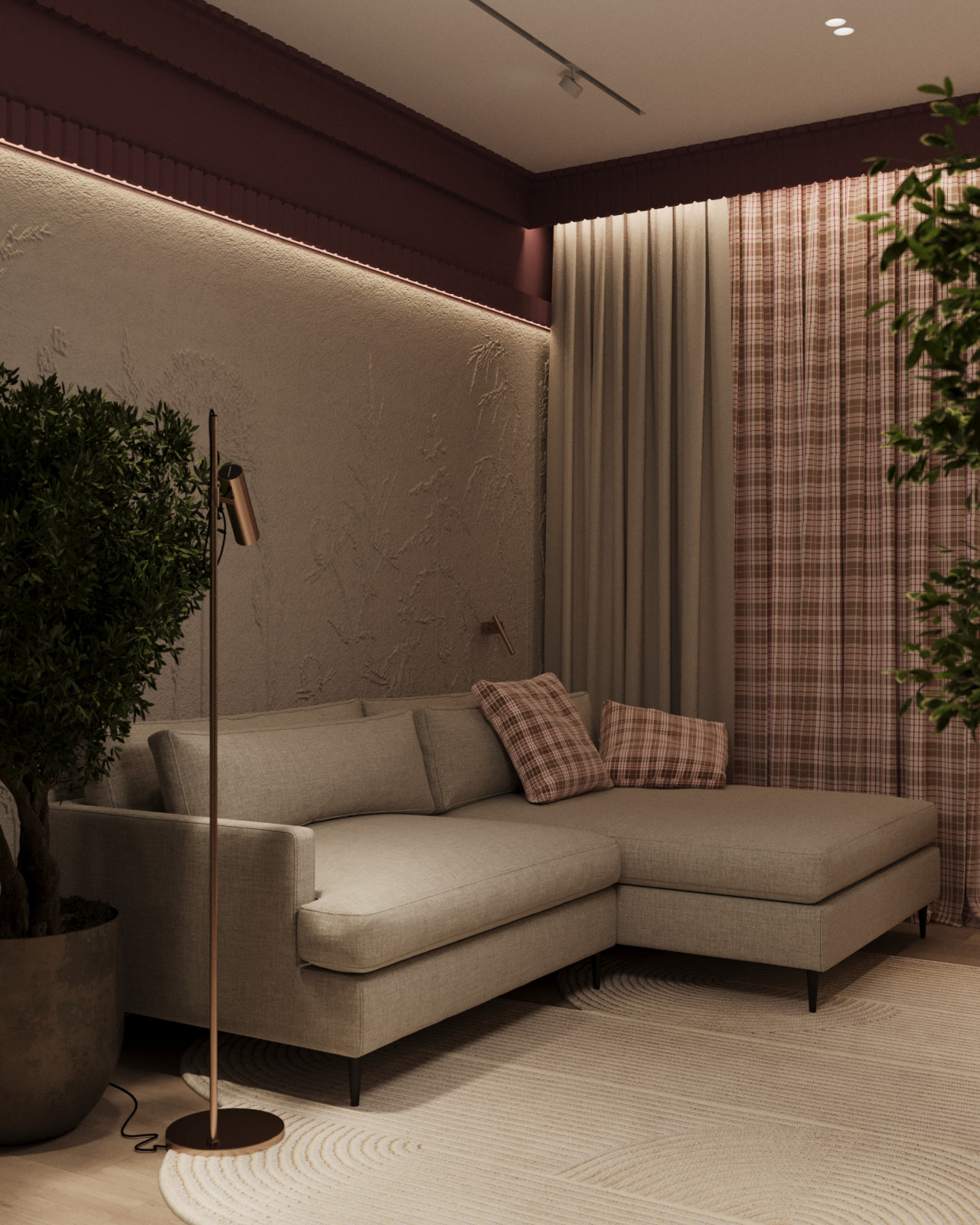 Кухня-гостиная с нотками бордо