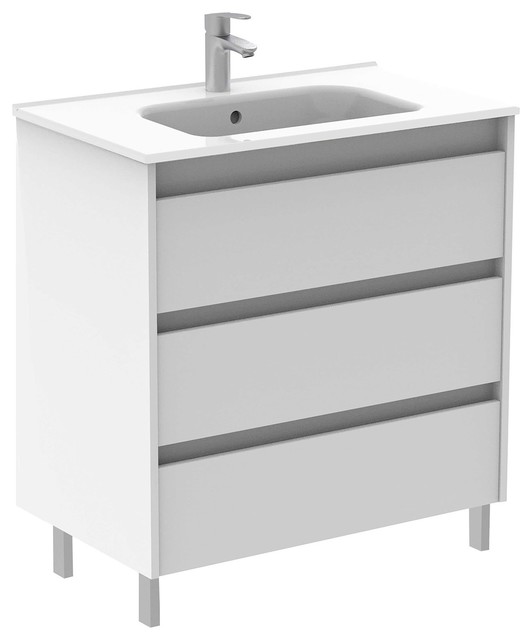 Sansa 24 inches Modern Standing Bathroom Vanity 3 Drawer White 