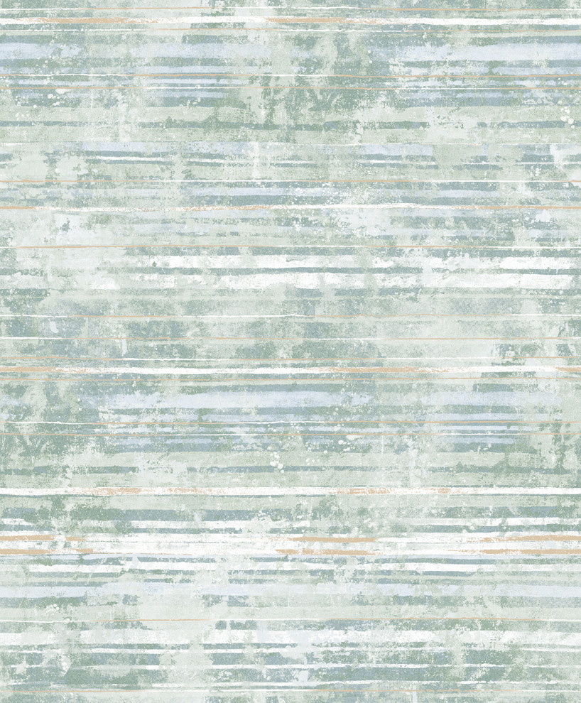 Makayla Sea Green Distressed Stripe Wallpaper Contemporary