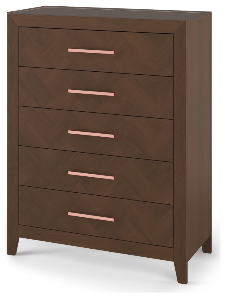 Modern Vertical Dresser, 5 Drawers With Elongated Metal Pulls Transitional Dressers by
