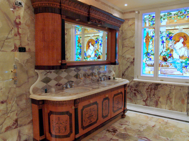 stained glass bathroom windows - traditional - bathroom - new york
