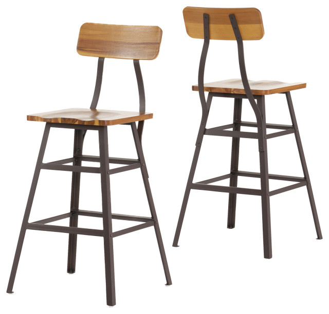 Natural Stained Laminated Acacia Bar Chair, Set of 2 Transitional