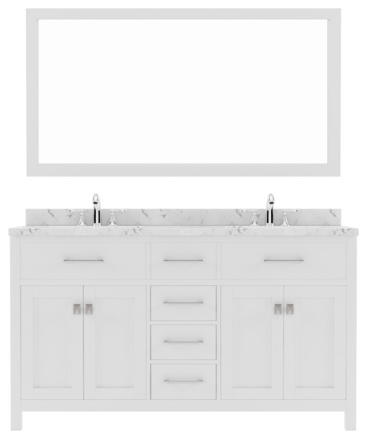 Caroline 60" Bath Vanity in White with Cultured Marble Quartz Top and ...