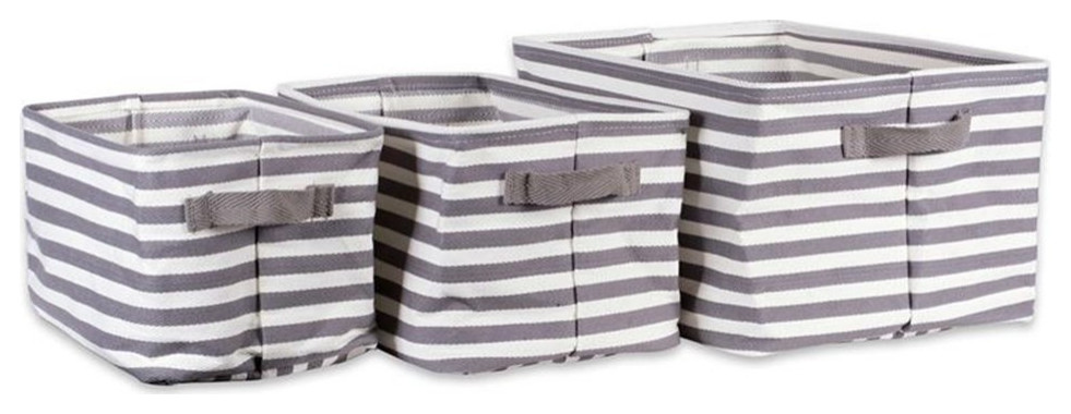 DII Rectangle Modern Woven Cotton Stripe Laundry Bin in Gray (Set of 3)