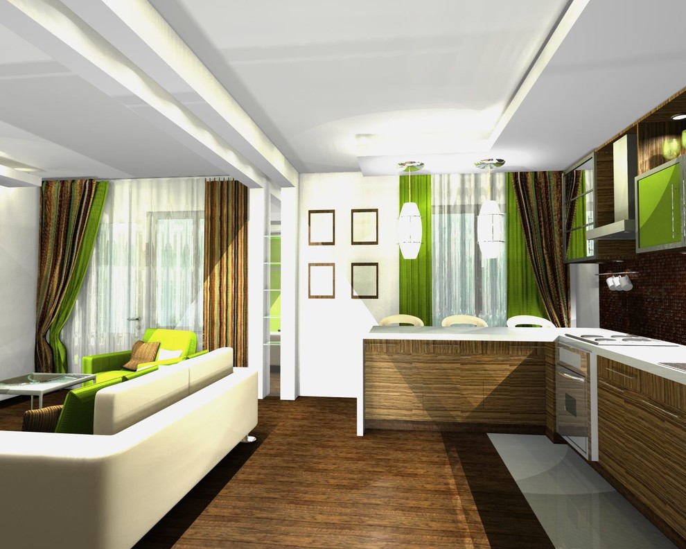 Единое пространство небольшой квартиры в 2-х вариантах