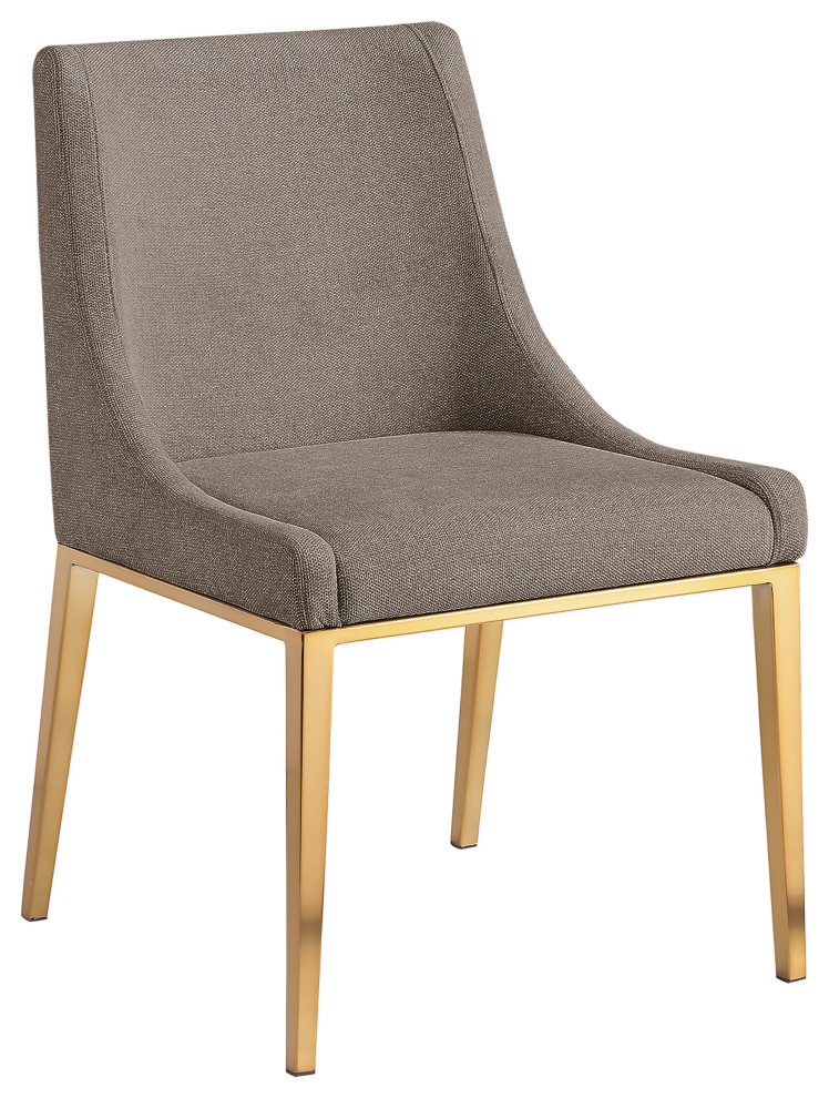 Haines Linen Textured Polyester Fabric Dining Chair, Brown