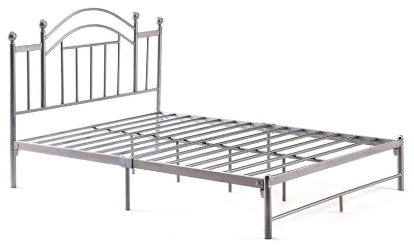 Hodedah Complete Metal Full-Size Bed with Headboard-Footboard in Silver Finish