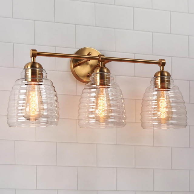 LALUZ 3-Light Modern Gold Bathroom Vanity Light - Transitional ...