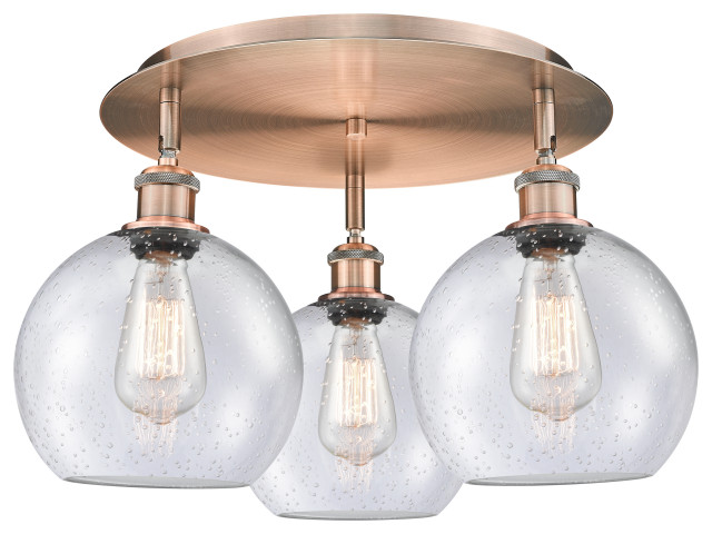 Innovations Athens 3 19.75" Flush Mount Antique Brass - Industrial ...