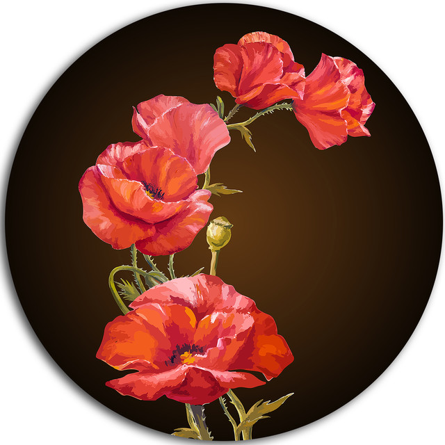 Bright Poppies Flower, Floral Round Metal Wall Art - Contemporary