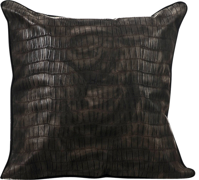Black Decorative Pillow Covers Faux Leather, Paved Black Contemporary