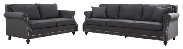 Camden Grey Linen 2 PC Sofa Set