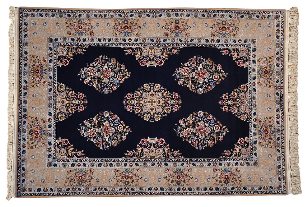 Birds Design Oriental Rug, 6'X8' Hand Knotted Wool And Silk Esfahan Rug