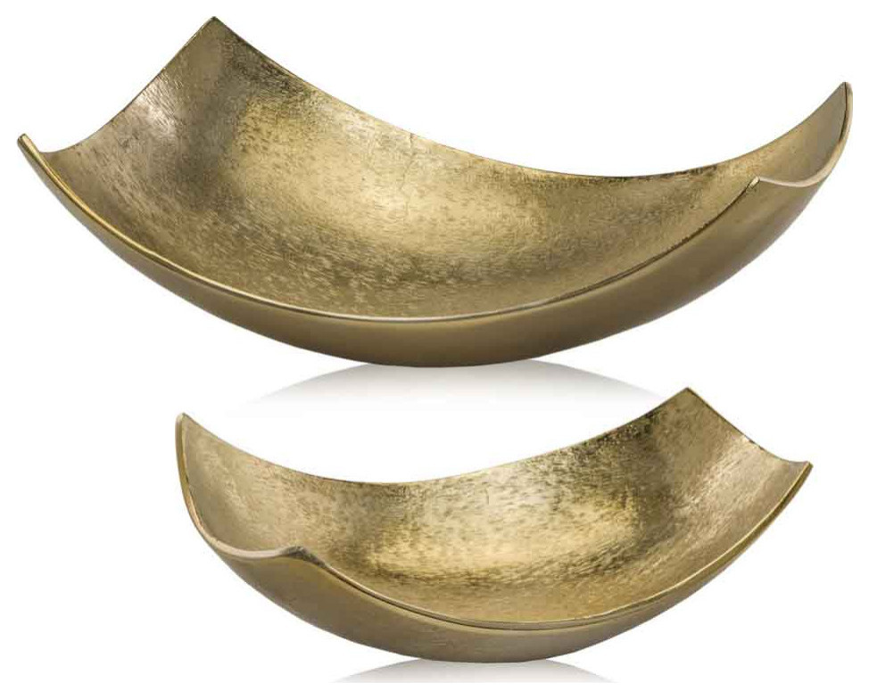 9.75"x17"x5.5" Brushed Gold, Large Scoop Bowl, 7.5" X 13" X 4.5"