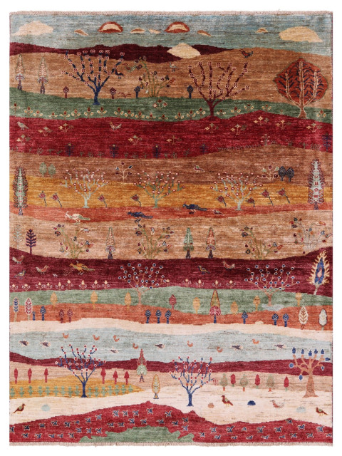 Persian Gabbeh Tribal Handmade Wool Rug 5' 1