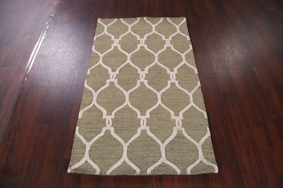 Transitional Trellis Oushak Oriental HandTufted Area Rug, Sage Green