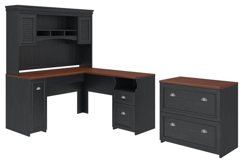 Fairview L Shaped Desk With Hutch And Lateral File Cabinet In Hutch And Lateral File Cabinet