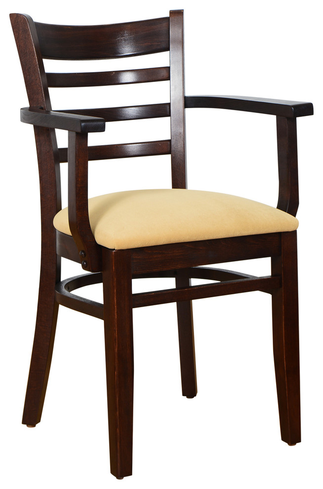 Fully Assembled Ladder Back Wood Arm Chair Transitional Dining