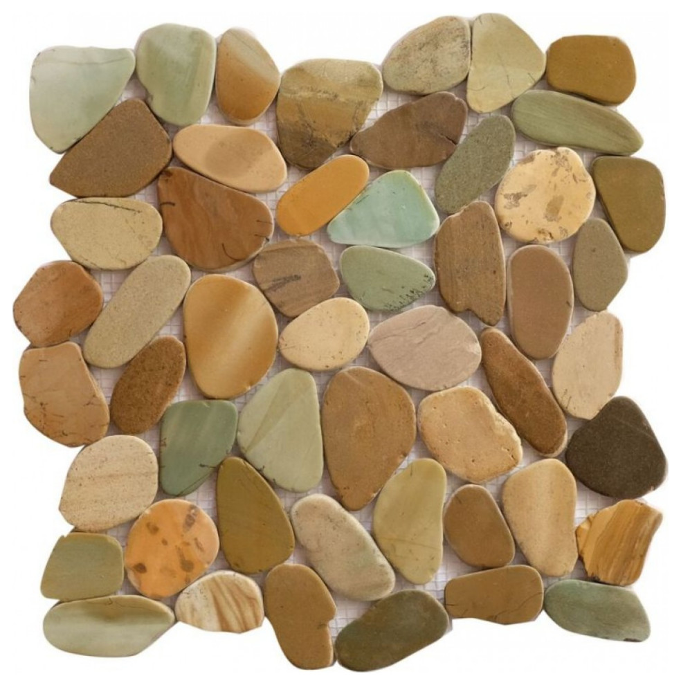 Golden Bali Mix 12x12 Interlocking Natural Pebble Tile, 10 Sheets