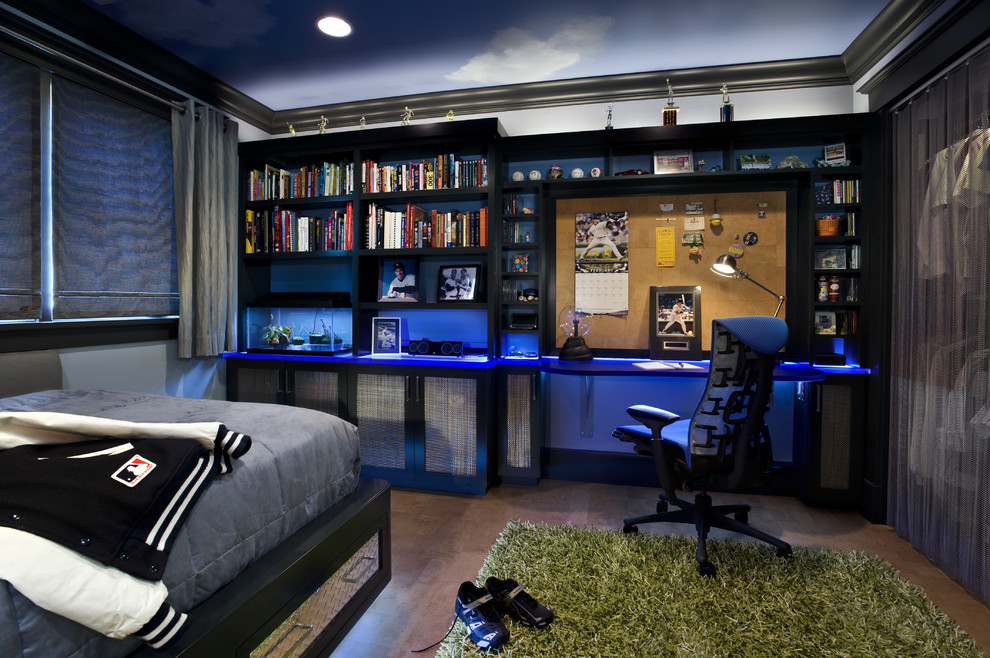 Mid-sized contemporary kids' room in San Francisco with concrete floors and brown floor for boys.