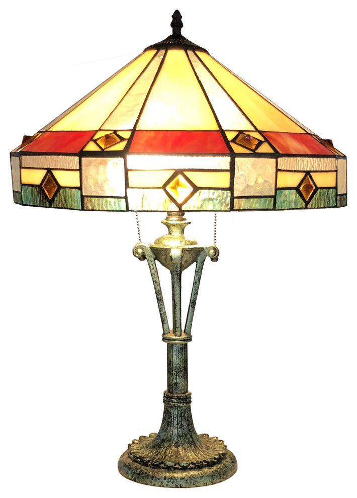 RIDLEY, Tiffany-style 2 Light Mission Table Lamp, 18" Shade
