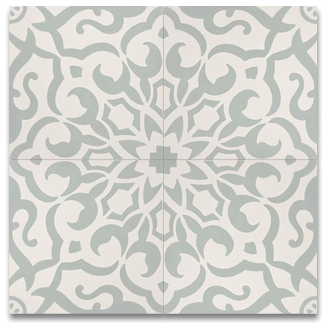 8 X8 Atlas Handmade Cement Tile Green And White Set Of 12 8 X8 Atlas Handmade Cement Tile Green And White