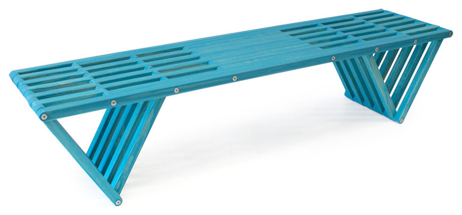 Bench Wood Backless Modern Design 72" x W 18" x H 17", Turquoise Tint