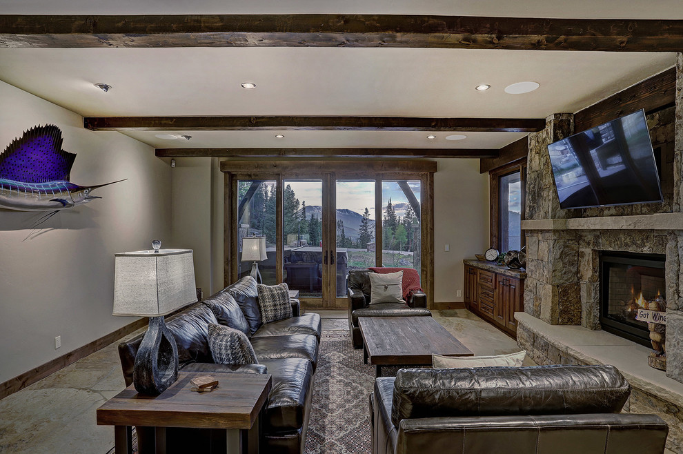 Mountain style home design photo in Denver
