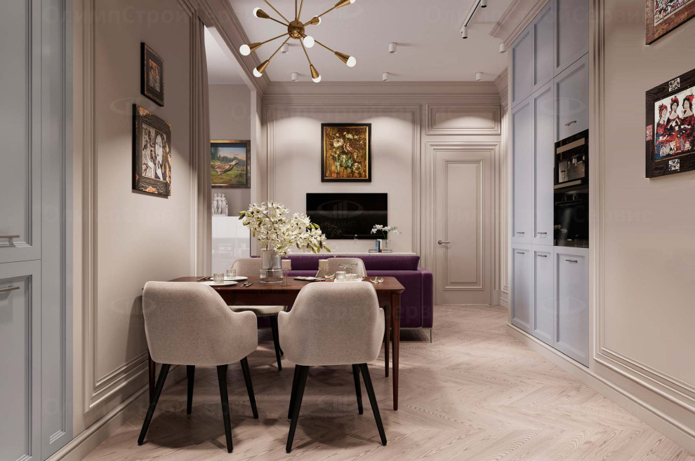 ЖК Врубеля, 4: дизайн интерьера евродвушки 60 кв.м. в стиле «Неоклассика»