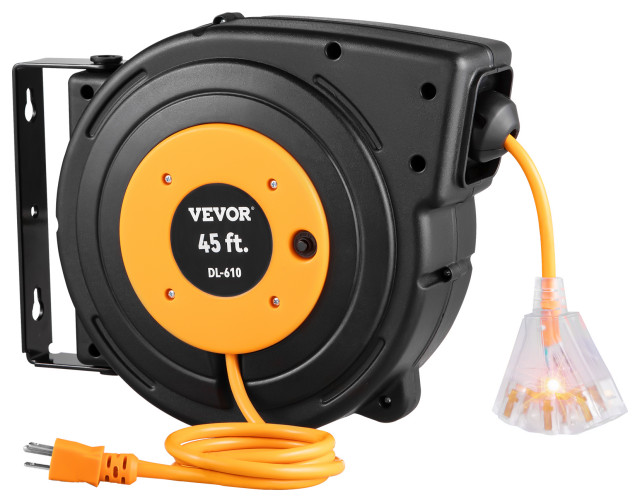 Vevor 45ft Retractable Extension Cord Reel 12AWG/3C UL SJTOW Power Cord ...