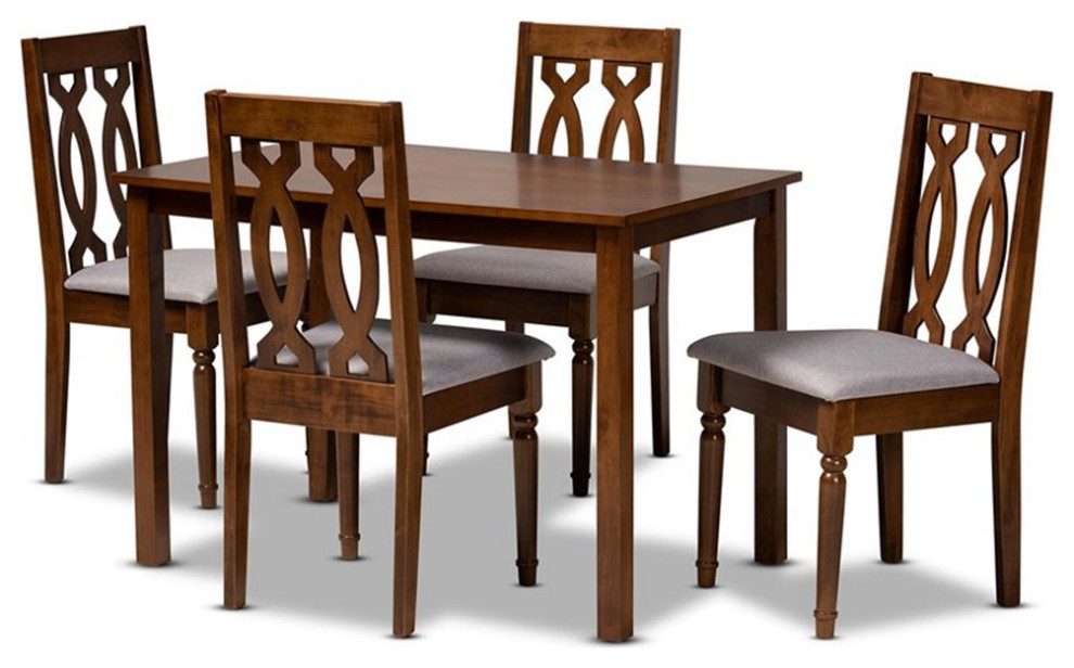 Bowery Hill Rectangle Wooden 5Piece Dining Table Set in Walnut Brown