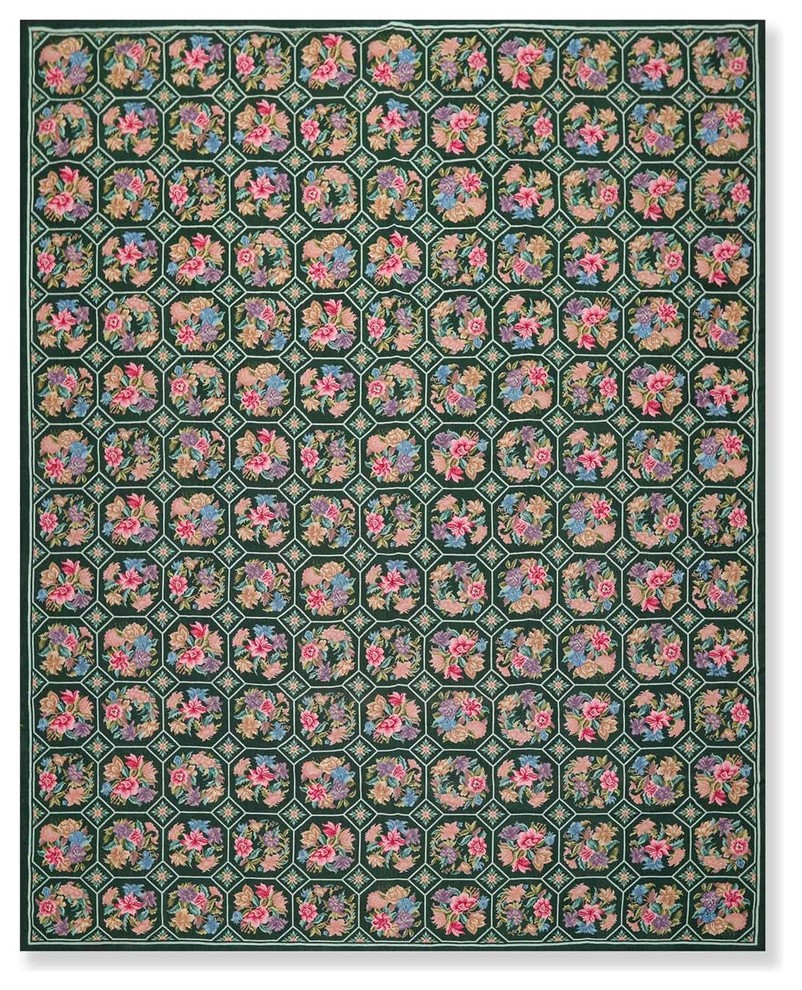 Emerald Lavender Color French Aubusson Needlepoint Rug, 7'7"x9'6", 6x9