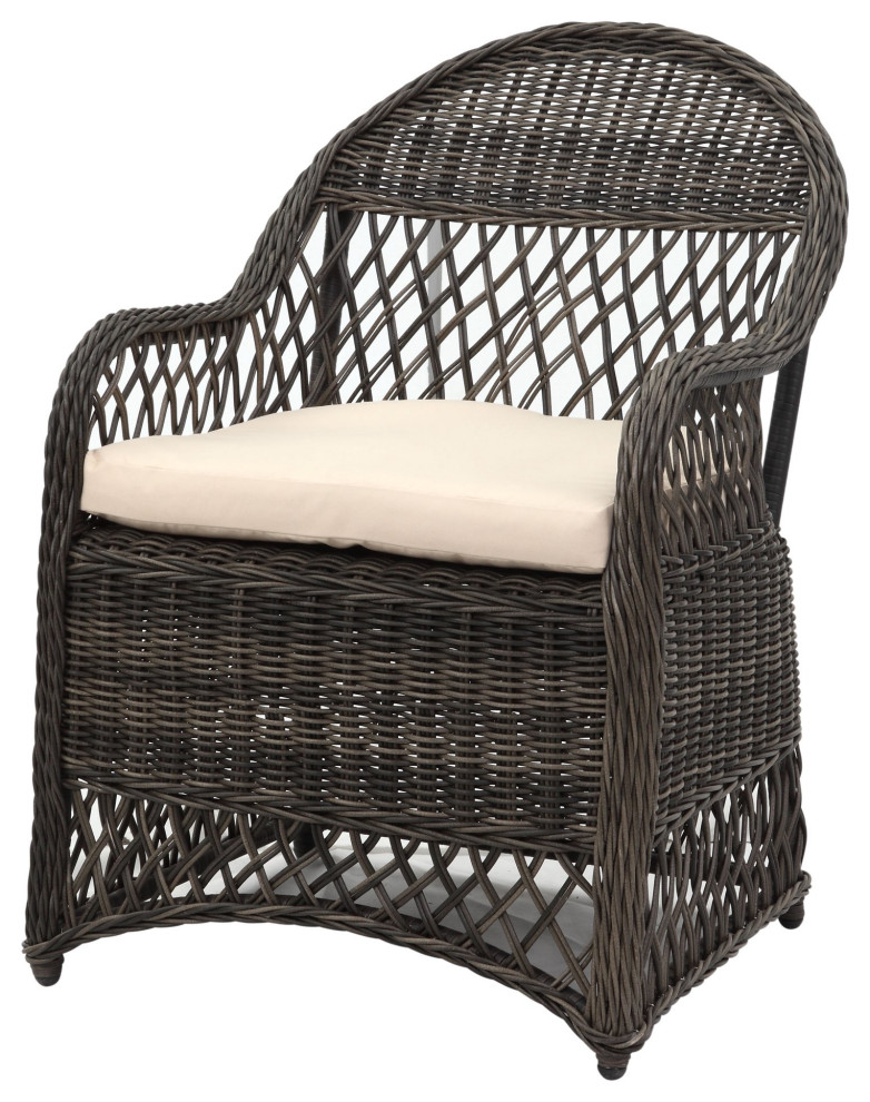Contemporary Patio Chair, Rattan Covered Frame With Cushioned Seat