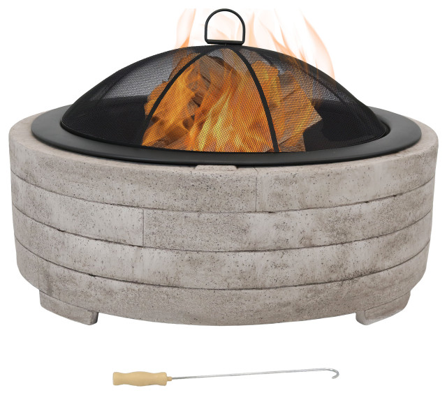 Sunnydaze Large Faux Stone Wood Burning Fire Pit Ring With Steel Spark Screen Contemporary Fire Pits By Serenity Health Home Decor