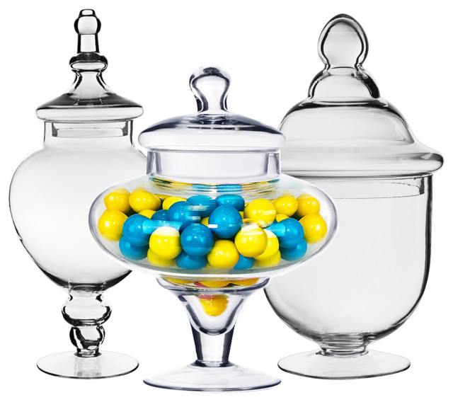 Glass Apothecary Jar Candy Buffet Set 14.75"X6.5" 10"X8" 14.25"X8" Combo Set