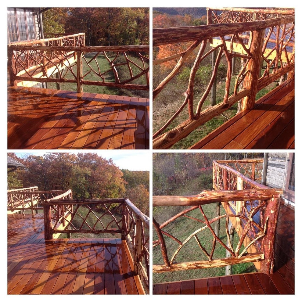 Mountain style backyard deck photo in New York with no cover