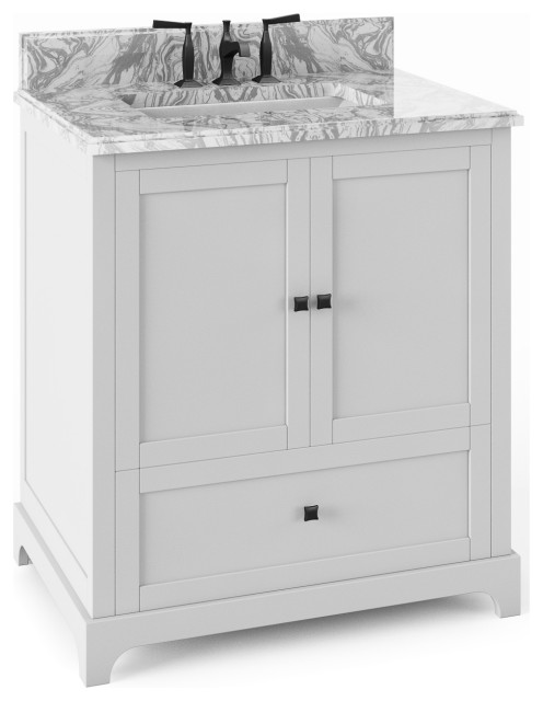 30 White Vanity Matte Black Hardware Engineered Marble Top Bowl Transitional Bathroom Vanities And Sink Consoles By Kolibri Decor Houzz - White Bathroom Vanity With Black Marble Top