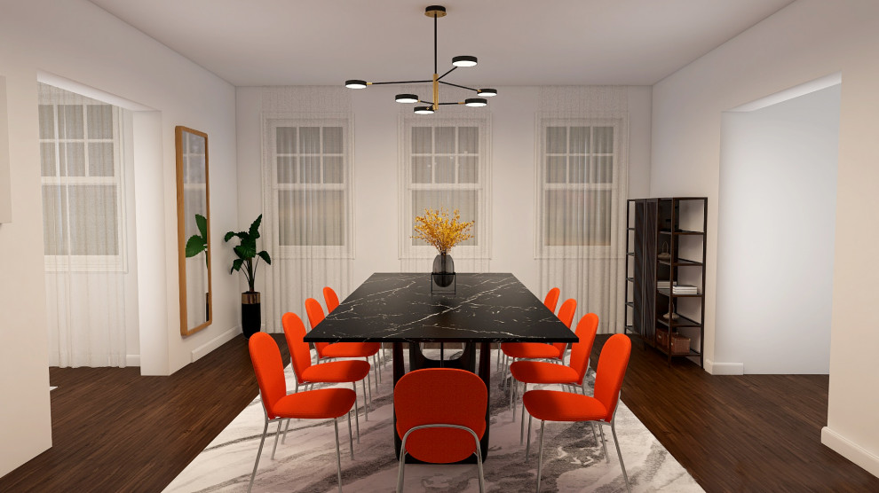 Photo of a medium sized retro open plan dining room in Miami with white walls.