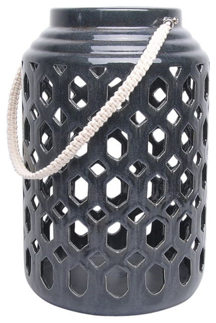 Geometric Pattern Ceramic Candle Lantern Black Transitional