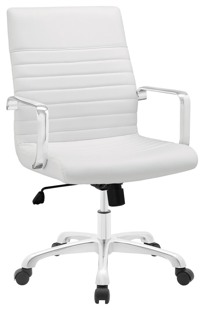 Modern Contemporary Office Chair, White Faux Leather Contemporary Office Chairs by House