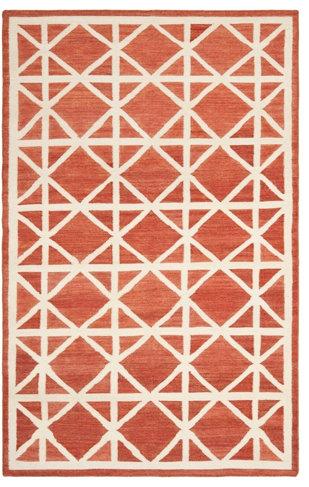 Dhurries Area Rug, Rectangle, Red-Ivory, 3'x5'