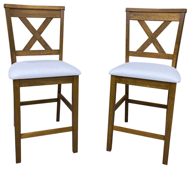 Taylor XBack Counter Stools, Golden Oak With White Fabric, Set of 2