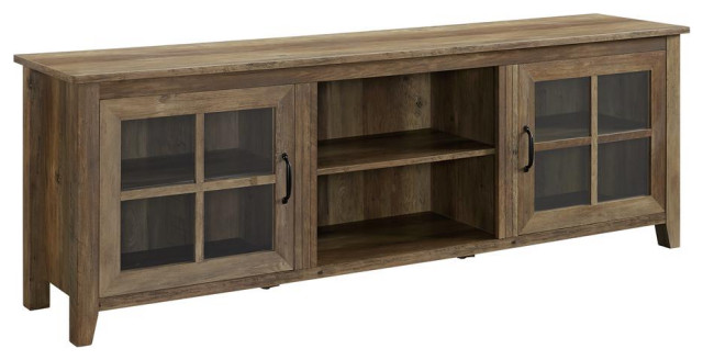 70 Farmhouse Wood Tv Stand With Glass Doors Rustic Oak