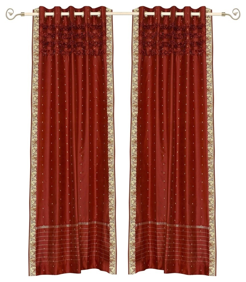 Rust Hand Crafted Grommet Top Sheer Sari Curtain Panel Piece Traditional Curtains By Indian Selections