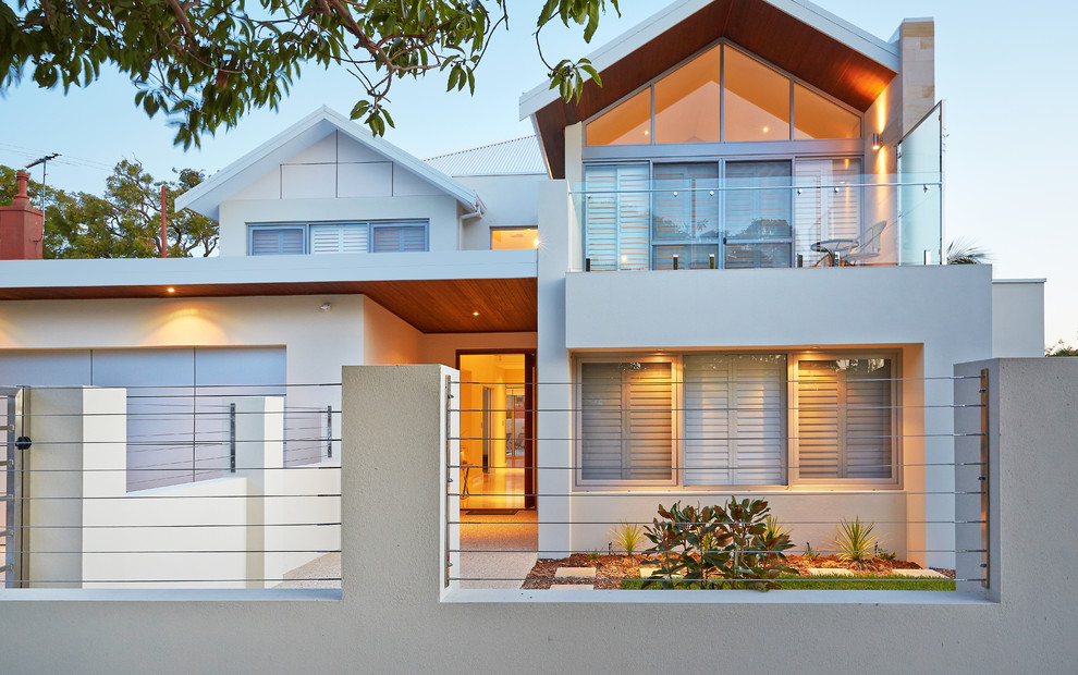 This is an example of a contemporary two-storey exterior in Perth with a gable roof.