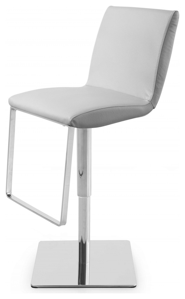 Barstool Gray Faux Leather Adjustable Height Chrome Base Contemporary