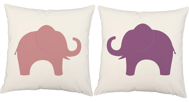 Pink Purple Elephants Throw Pillows - Decorative Pillows - by RoomCraft